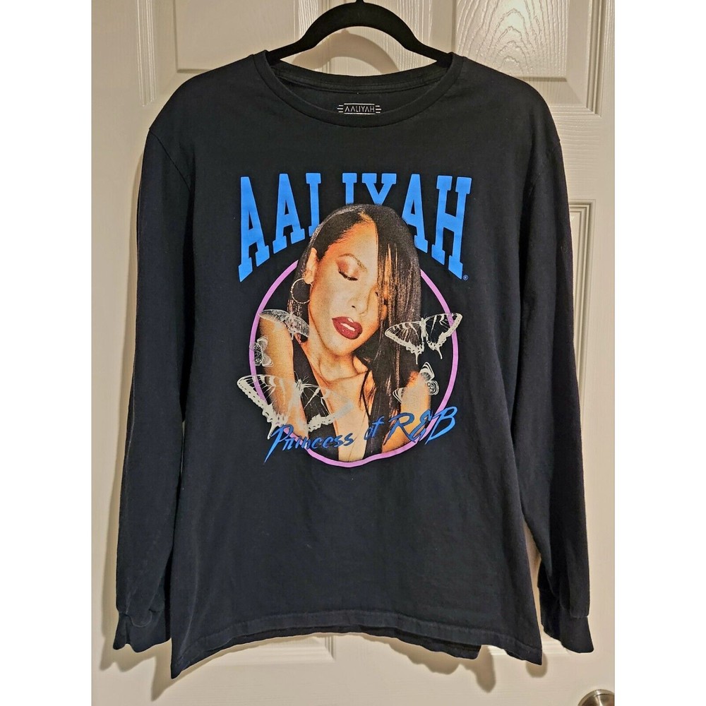 Vintage Aaliyah Long Sleeve Black T Shirt Princess of R&B Best Hits Women's L